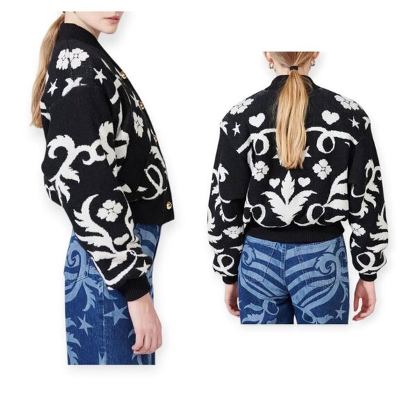 Hayley Menzies Black Belle Starr Jacquard Bomber Jacket, Size L - Picture 2 of 16